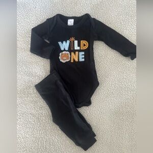 Black 'Wild One' Kids Bodysuit Set